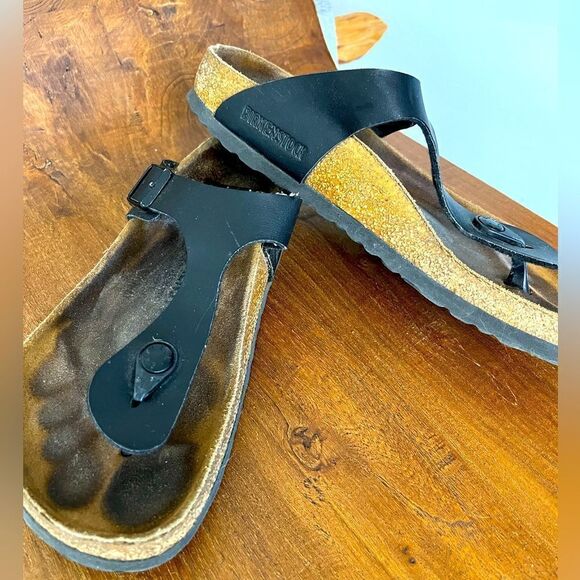 Birkenstock Gizeh Black Leather Sandals Size 37 - Picture 2 of 10